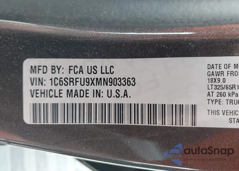 2021 Ram 1500 Trx 4X4 5'7 Box z USA, uszkodzony, nr VIN 1C6SRFU9XMN903363